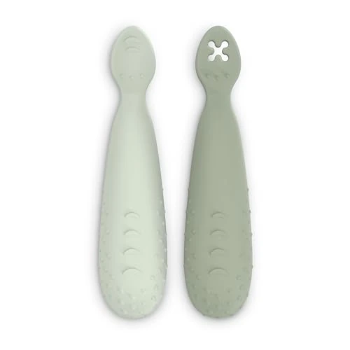 Offerta a tempo: Suavinex, Confezione da 2 Cucchiai Pre-Apprendimento, in Silicone BLW, con Manico Antiscivolo e Punta Piatta Testurizzata, ergonomici, Simmetrica, Lavabili in Lavastoviglie, +6 Mesi, Verde, 2 Unità - 0.00% da 12.90 € a 12.90 €