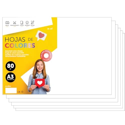 Offerta a tempo: Fogli Colorati A3 80g per Stampanti e Attività Manuali, Blocco di Carta Colorata per Bambini, Pacchetto di Fogli Colorati per Biglietti m-office (250h, Bianco) - 0.00% da 18.34 € a 18.34 €