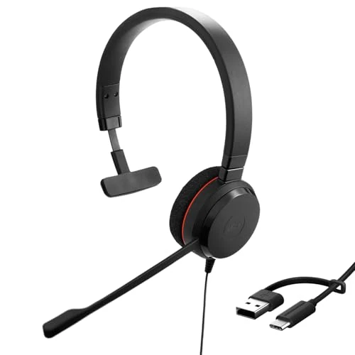 Offerta a tempo: Jabra Evolve 20 Mono Headset – Cuffie certificate per comunicazione unificata per softphone VoIP con cancellazione passiva del rumore – USB-C/A – Nero - 35% da 42.71 € a 27.76 €
