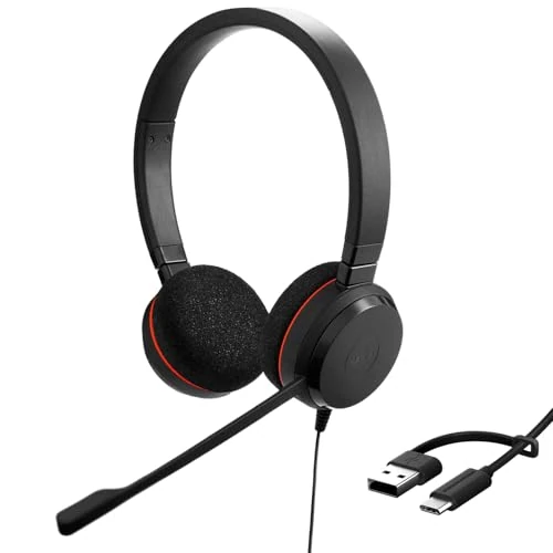 Offerta a tempo: Jabra Evolve 20 - Cuffie stereo certificate Microsoft per softphone VoIP con cancellazione passiva del rumore, USB-C/A, colore nero - 56% da 71.12 € a 30.99 €
