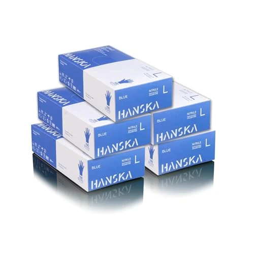 Oferta limitada: HANSKA Paquete de 500 guantes desechables de nitrilo Azul - Sin polvo - Desechables - Ambidiestros - Base de goma - Apto para uso médico y manipulación de alimentos (500, L) de 32.76 € a 32.76 € (ahorro 0.00%)