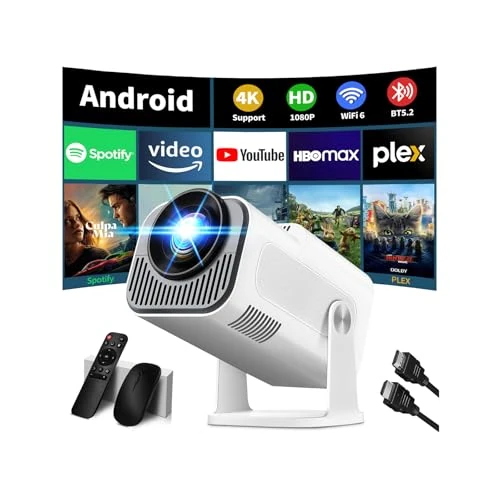 Offerta a tempo: [App integrata & 2026 Upgraded] Proiettore 1080P 4K con WiFi 6 Bluetooth 5.2 Mini Proiettore Portatile Supporta Rotativo a 270°Auto Keystone Projector TV Stick/USB/HDMI/PC con Cavo HDMI & Mouse,Bianco - 30% da 99.99 € a 69.99 €