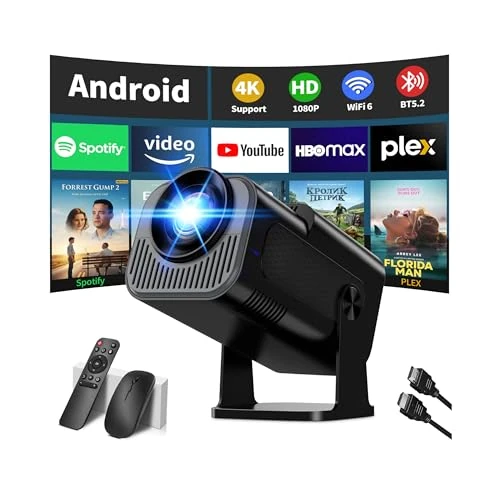 Offerta a tempo: [App integrata & 2026 Upgraded] Proiettore 1080P 4K con WiFi 6 Bluetooth 5.2 Mini Proiettore Portatile Supporta Rotativo a 270°Auto Keystone Projector TV Stick/USB/HDMI/PC con Cavo HDMI & Mouse,Nero - 50% da 140.99 € a 69.99 €