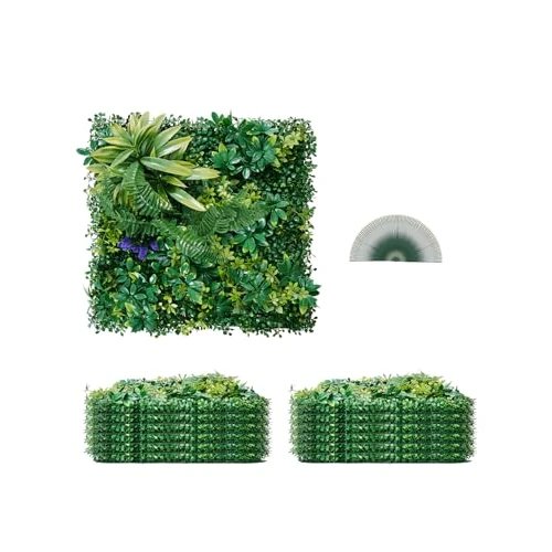 VEVOR Artificial Grass Wall Panels, 12 PCS 20 x 20 inch, 3D Combination Greenery Boxwood Panel for Indoor Outdoor Green Decor & Ivy Fence Covering, Privacy Backdrop Wall Hedge Screen for Garden