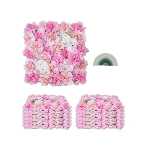 VEVOR Pannello da Parete con Fiori 3D 380 x 380 mm 12 Pezzi Sfondo da Parete con Fiori Artificiali, Supporto in Rete, Design Senza Soluzione di Continuità, per Decorazioni per Matrimoni, Casa, Rosa