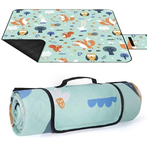 GLOSKIN Picknickmat, 200 × 200 cm Zandbak Stranddeken, Draagbare Stranddeken, Camping Deken Vochtbestendig Geschikt voor Picknick