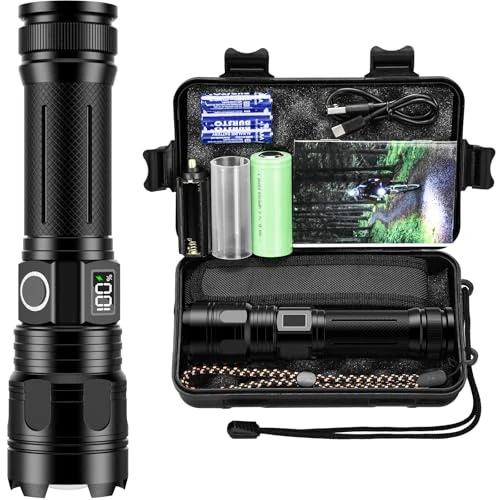 Akdomart AK06 latarka LED z możliwością ładowania, wodoodporna latarka taktyczna IP67, 500000 lumenów latarka LED niezwykle jasna, latarka akumulatorowa z możliwością ładowania przez USB