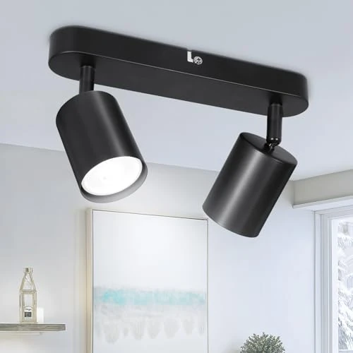 Offerta a tempo: TaFiCo Faretto da Soffitto LED 2 Luci - Lampada da Soffitto GU10 Nero - Plafoniera LED Moderno Orientabile - Faretti Soffitto per Soggiorno Camera da Letto Cucina - Senza Lampadina - 5% da 9.01 € a 8.55 €
