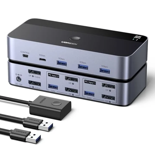 Limited-time offer: UGREEN 8K@60Hz Displayport KVM Switch 2 Monitors 2 Computers, Aluminum with 4 USB 3.0 Ports for 2 Computers Share Dual Monitors Keyboard Mouse Printer with 2 USB Cables/Power Adapter/Controller from $89.99 to $74.99 (save 17%)