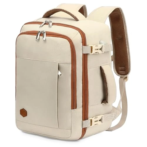 VANKEV Mochila Viaje Cabina Avion 40x20x25 para Ryanair 20L Equipaje de Mano Bolso de Viaje Mujer Hombre para Portatil de 14 Pulgadas de Escuela Trabajo,beige