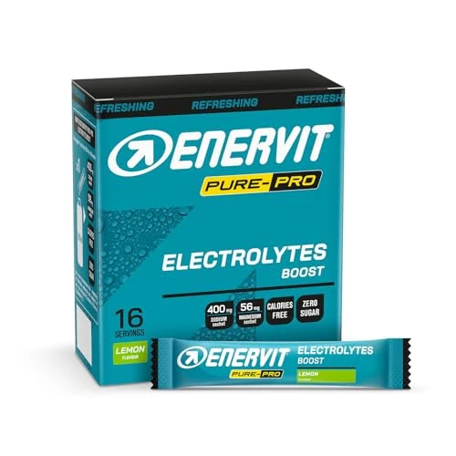 Enervit Pure-Pro Electrolytes Boost, électrolytes, supplément de sels de sodium et de magnésium, goût citron, réduction de la fatigue, pour l'entraînement intensif, 0 CALORIES & SUGAR FREE, 16 sachets