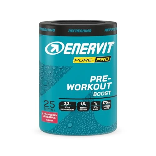 Offerta a tempo: Enervit Pure-Pro Pre Workout Integratore in Polvere Gusto Fragola-Ananas, con Caffeina, Betaina, Beta-Alanina, Creatina, Potassio e Vitamina B6, Prepara il Fisico per Workout Intensi, Vegan, 313g - 0.00% da 43.64 € a 43.64 €