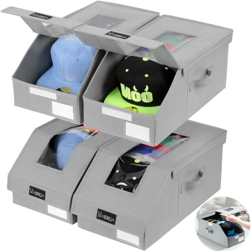 Offerta a tempo: VAESIDA Organizzatore Portacappelli 4 Pezzi, Scatola Trasparente con Rinforzo in Cartone, Contenitore per Fino a 56 Cappelli da Baseball, Ideale per Armadio, Scaffale, Guardaroba - 39% da 32.99 € a 19.99 €