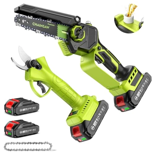 Offerta a tempo: Supstable Mini Motosega a Batteria 6 Pollici & Forbici Potatura a Batteria 33 mm, 2-in-1 Kit Motosega e Forbici con 2×2000 mAh Batterie, Motore Brushless, Ideale per Taglio di Tronchi e Rami - 23% da 129.99 € a 99.99 €