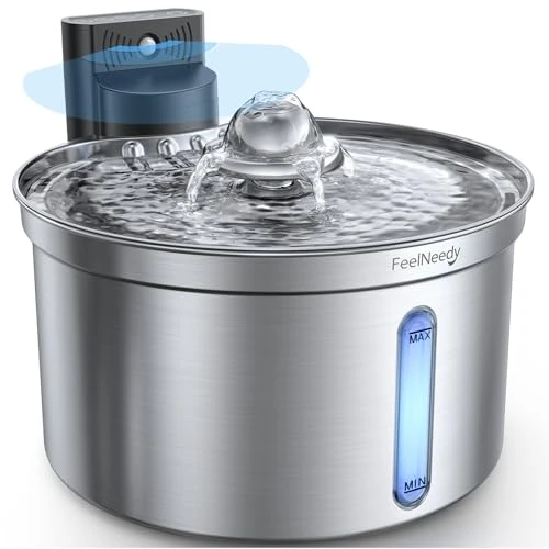 Limited-time offer: FeelNeedy Wireless Cat Water Fountain with Motion Sensor, 3.5L/118oz Stainless Steel Cat Water Fountain Dishwasher Safe, 4000 mAh Detachable Rechargeable Pet Water Fountain from 47.99 GBP to 39.99 GBP (save 17%)