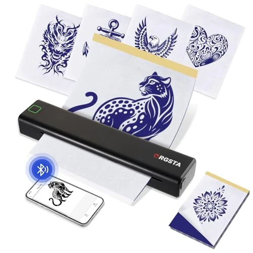 ORGSTA S008 Wireless Tattoo Stencil Printer with 10pcs Transfer Paper, Portable Thermal Tattoo Printer Machine for Artists & Beginners, Compatible with Phone, Tablet, PC