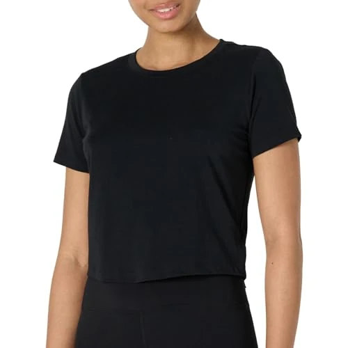 Offerta a tempo: Amazon Essentials T-shirt Girocollo Leggera a Maniche Corte, da Yoga e Allenamento, in Morbido Cotone, Taglio Corto Donna, Nero, XL - 0.00% da 8.02 € a 8.02 €