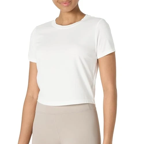 Oferta limitada: Amazon Essentials Camiseta Deportiva Corta de Algodón, Suave y Ligera, con Cuello Redondo y Manga Corta para Entrenamiento y Yoga Mujer, Blanco, L de 14.40 € a 11.28 € (ahorro 22%)