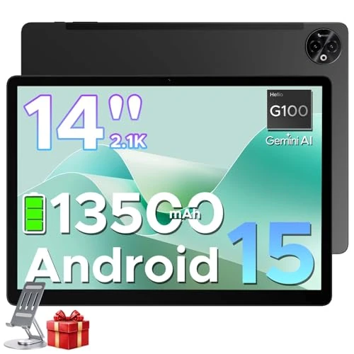 DOOGEE Tab E3 Max 2.1K tablet 14 inch, 32 GB + 256 GB (2 TB TF), 13500 mAh batterij tablet Android 15, MTK G100 Octa-Core Gaming tablets, Dual SIM 4G LTE+5G WiFi, 16 MP/BT5.2/3,5 MM/GMS/4 luidsprekers