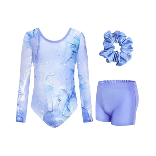 Offerta a tempo: JiAmy - Set body e pantaloncini da ginnastica per bambine, con fascia per capelli e spalline incrociate, per età 3-12 anni, 3-4 Jahre - 60% da 28.99 € a 11.69 €