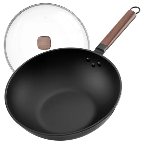 Oferta ograniczona: Jobin Patelnia wok klasy premium, 33 cm, ze szklaną pokrywką – wok ze stali węglowej bez powłoki chemicznej, idealna do kuchni azjatyckiej, nadaje się do kuchenek indukcyjnych, kuchenek gazowych, z 49.99 EUR na 39.99 EUR (znizka 20%)