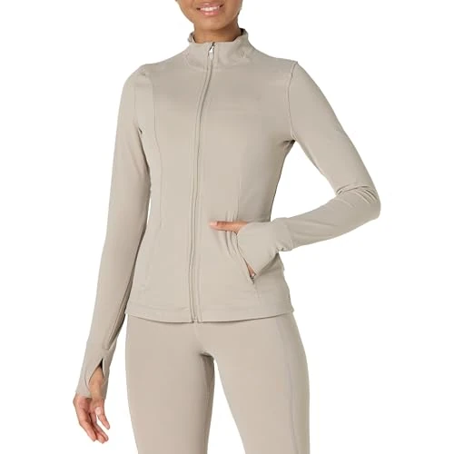 Offre limitée : Amazon Essentials Veste Zippée Active FormFlex Ultra Douce, Coupe Ajustée Femme, Taupe, XXL de 28.40 € à 28.40 € (0.00% de remise)