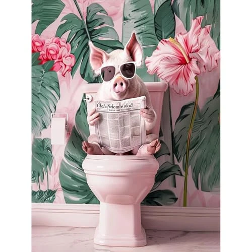 KEYIFA Malowanie według numerów świnia dla dorosłych, zestaw do malowania zwierząt według numerów z pędzlami i akrylowym pigmentem, zestaw do samodzielnego malowania olejnego, dekoracja domu 30 x 40