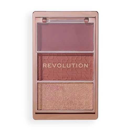 Revolution, Blush Icon Palette, Crème & Geperste Poeder Blush, Sterk Gepigmenteerd, Gezichtspalet, Vegan & Dierproefvrij, 3 Kleuren, Aura Points Rose