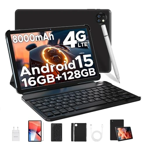 DOOGEE T10W Tablet 10 Zoll, Android 15,16 GB RAM + 128 GB ROM, Tablet mit SIM, Dual 4G LTE + 5G WLAN, 8000 mAh Akku, GMS/Widevine L1/Face ID/OTG/BT5.0/GPS/5MP/3.5mm Jack