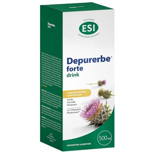 ESI, Depurerbe Forte Drink, Integratore Alimentare Depurativo a Base di Estratto di Carciofo, Cardo Mariano e Tarassaco, Aiuta l'Organismo a Eliminare le Tossine Accumulate, Gusto Limone, 500 ml