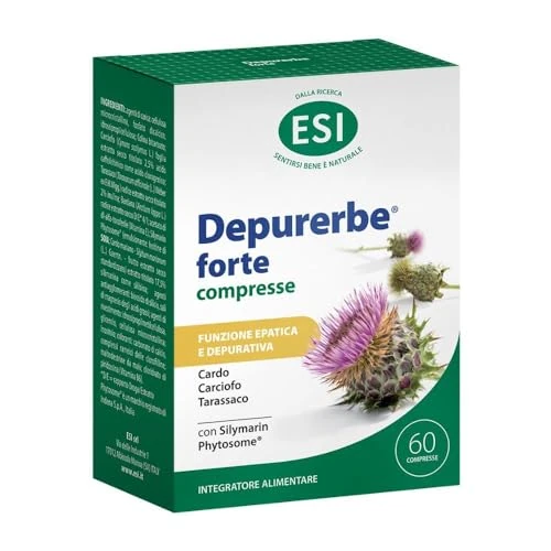 Offerta a tempo: ESI, Depurerbe Forte Compresse, Integratore Alimentare Depurativo a Base di Estratto di Carciofo, Cardo Mariano e Tarassaco, Aiuta l'Organismo a Eliminare le Tossine Accumulate, 60 Compresse - 11% da 13.69 € a 12.13 €