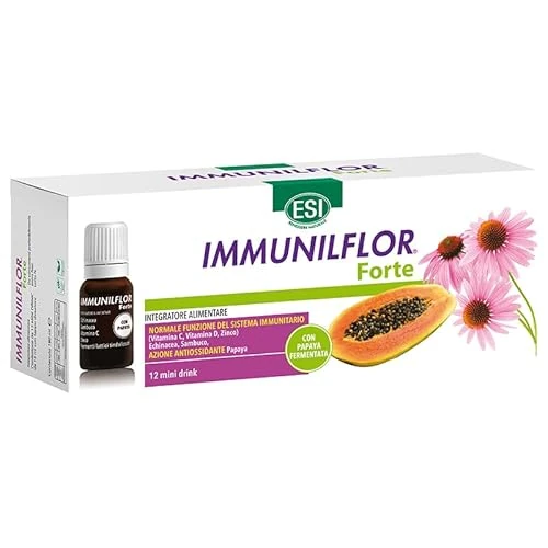 Offerta a tempo: ESI, Immunilflor Forte Papaya, Integratore Alimentare per Favorire le Difese Immunitarie a Base di Fermenti Lattici, Vitamina C, Sambuco e Miele, Senza Glutine, 12 Mini Drink - 42% da 29.90 € a 17.34 €