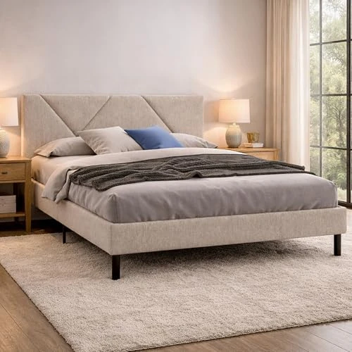 Offerta a tempo: Dmora - Letto matrimoniale Tirino, Sommier per camera da letto, Giroletto per stanza, Struttura porta materasso, Adatto a materasso Cm 160x200, Beige - 7% da 299.99 € a 278.99 €