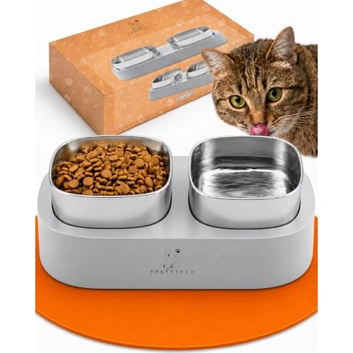 Offerta a tempo: Pretty Paw Ciotole per Gatti Rialzate 2 Ciotole in Acciaio Inox Grigio - 60% da 37.10 € a 14.99 €