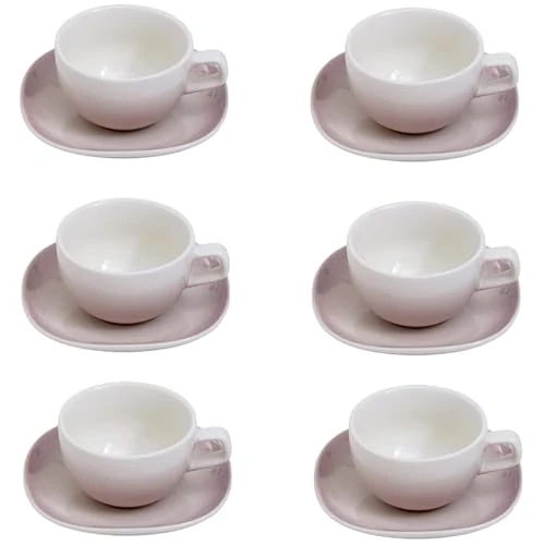 Villa Altachiara Juego de 6 tazas de café con plato rosa de porcelana nueva, elegante y fresco para desayuno, té y capuchino, línea primaveral
