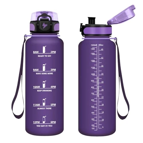 Offerta a tempo: Vikastar Borraccia, 1500ml Sportiva Prova di Perdite, Borraccia Motivazionale, Sportiva Tempo, Borraccia Sportiva, con Filtro, Borracce, Bottiglia Acqua per Fitness, Scuola, Ufficio, Viola-Smerigliato - 0.00% da 16.97 € a 16.97 €