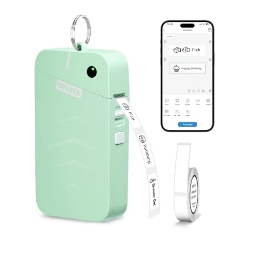 ORGSTA S001 Label Maker Machine with Tape, Portable Bluetooth Label Maker for Home and Office Organization, Thermal Label Printer Mini Label Maker with Multiple Templates, Green