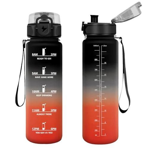 Oferta limitowana: Vikastar VK-TY-SDZYG-1000ML-JB-Black-Red, 500 ml / 1000 ml / 1500 ml Butelka ze słomką, bez BPA, dla obu płci dla dzieci, czarno-czerwona, 1000 ml z 74.76 zł na 43.46 zł (oszczędź 41.87%)