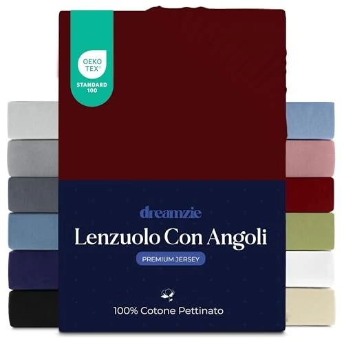 Dreamzie Sabanas 180x200 cm, Sabana Bajera Premium para Colchones de hasta 27 cm de Altura, 100% Algodon 150 g/m² - Burdeos - Certificada sin Productos Químicos (Oeko Tex)