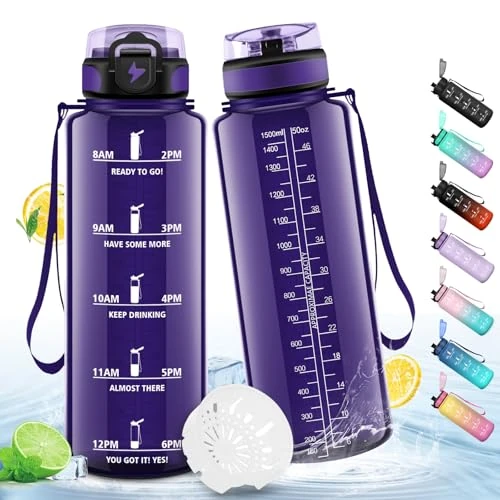 Tijdelijke aanbieding: HoneyHolly Drinkfles, 1,5 liter, sportfles, lekvrij, motiverende sportfles, met filter, voor fitness, fietsen, school, kantoor van 10.35 € naar 10.35 € (0.00% korting)