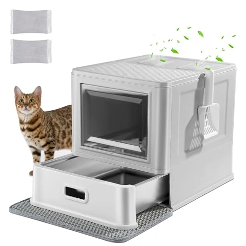 Limited-time offer: Marchul Cat Litter Box, Enclosed Stainless Steel Cat Litter Box with Lid & Drawer Design, Litter Tray with lid for Indoor Cats, Baffles for Anti-Leakage, with Scoop & Mat, Smell Free from 58.99 GBP to 55.99 GBP (save 5%)