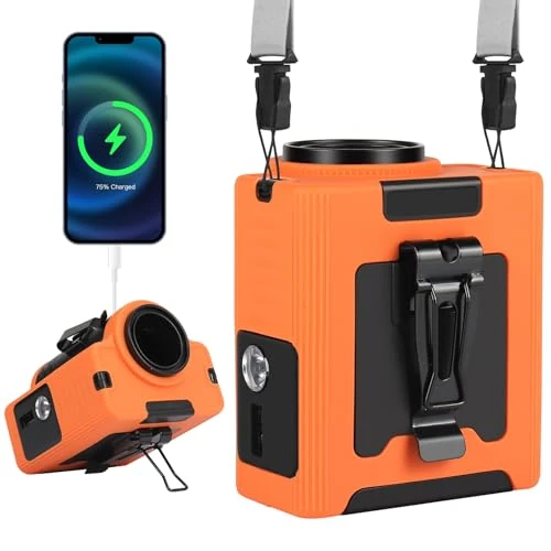 Dreamhigh® 10000mAh Taillen Ventilator, Wiederaufladbarer Gürtelventilator, 5 Geschwindigkeiten, LED-Beleuchtung, Freihändig Halsketten-Ventilator, für Reisen im Freien, Arbeiten im Freien, Angeln usw