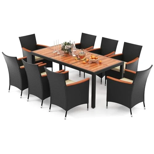 Offerta a tempo: GIANTEX Set di mobili da giardino in rattan, set da 8 sedie con tavolo, in rattan, per esterni, terrazze, mobili da balcone, set per 8 persone, set da giardino - 0.00% da 604.99 € a 604.99 €
