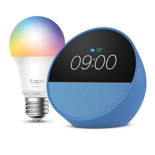 Offerta a tempo: Echo Spot | Blu + Tapo L530EA Lampadina LED Smart (E27), Compatibile con Alexa - Kit di base per Casa Intelligente - 13% da 114.98 € a 99.99 €