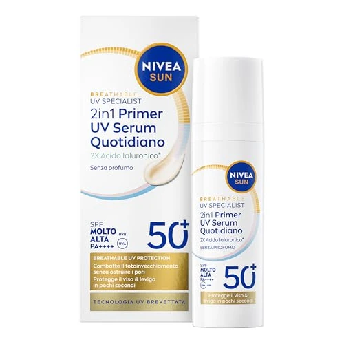 Oferta limitowana: NIVEA SUN 2 w 1 Podkład UV Serum na co dzień SPF50+ 30 ml, Serum SPF 50+ do twarzy dla chronionej i gładkiej skóry, niewidoczna, ochrona przed słońcem do wykończenia twarzy, idealna do makijażu z 33.80 zł na 33.80 zł (oszczędź 0.00%)
