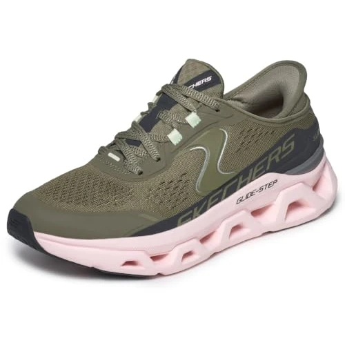 Offerta a tempo: Skechers Glide-Step Altus Slip-On Donna, Verde Oliva Sintetico Mesh Pink Trim, 40 EU - 29% da 114.95 € a 81.99 €