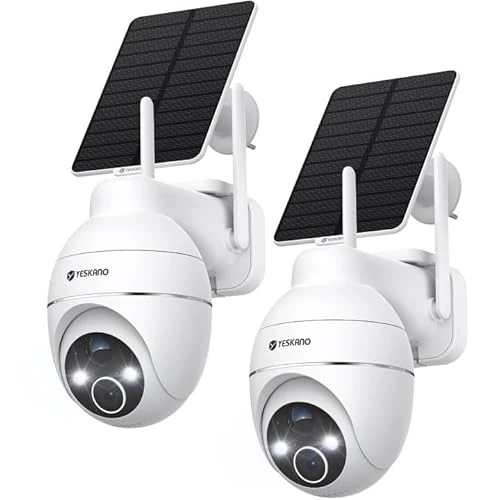 Oferta limitada: YESKANO 2K Cámara de vigilancia WiFi Exterior inalámbrica, Panel Solar 360° PTZ cámara Exterior inalámbrica Solar batería 2,4 GHz, visión Nocturna Color, detección PIR, Audio bidireccional -2pcs de 81.22 EUR a 69.64 EUR (ahorro 14%)