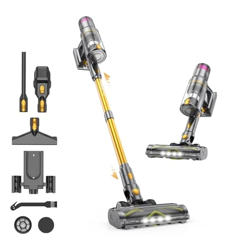 aonus Steelstofzuiger Draadloos 55KPa/580W, Automatische Modus tot 75 Min, Draadloze Stofzuiger met LED Touchscreen, Zelfstaand, Anti-Klit Borstel voor Dierenharen, Tapijten en Harde Vloeren