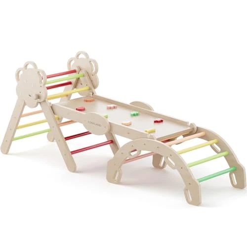 Begrenztes Angebot: COSYLAND Klettergerüst Indoor L - Montessori Indoor Spielset mit Kletterbogen & Rutsche -8-in-1 Massivholz-Spielplatz - Kletterbogen ab 1 Jahr - Warmfarben von 139.99 EUR auf 118.99 EUR (Rabatt 15%)