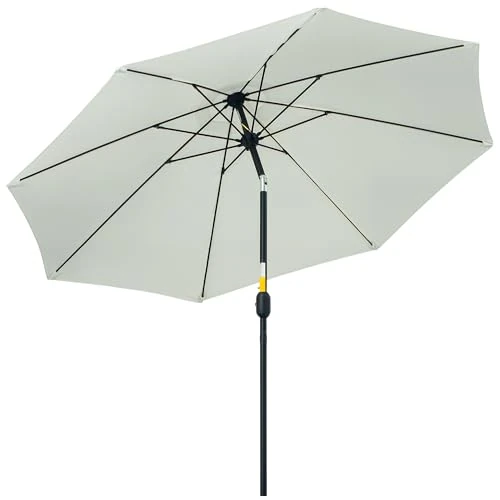 Outsunny Parasol de jardin 2,65 x 2,65 m inclinable sur 3 angles avec manivelle, parasol d'extérieur avec 8 lattes en aluminium et polyester 180 g/㎡, pour cour, terrasse et balcon, crème